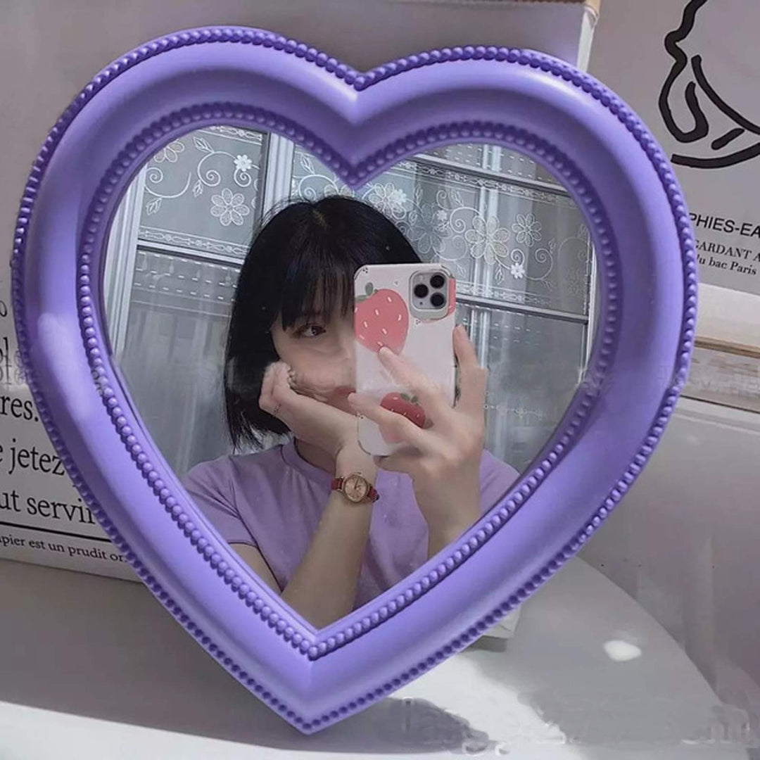 Heart Makeup Mirror Cosmetic Mirror Wall Desktop Mirror Bedroom Mirror,Valentines Day Gift(Purple)