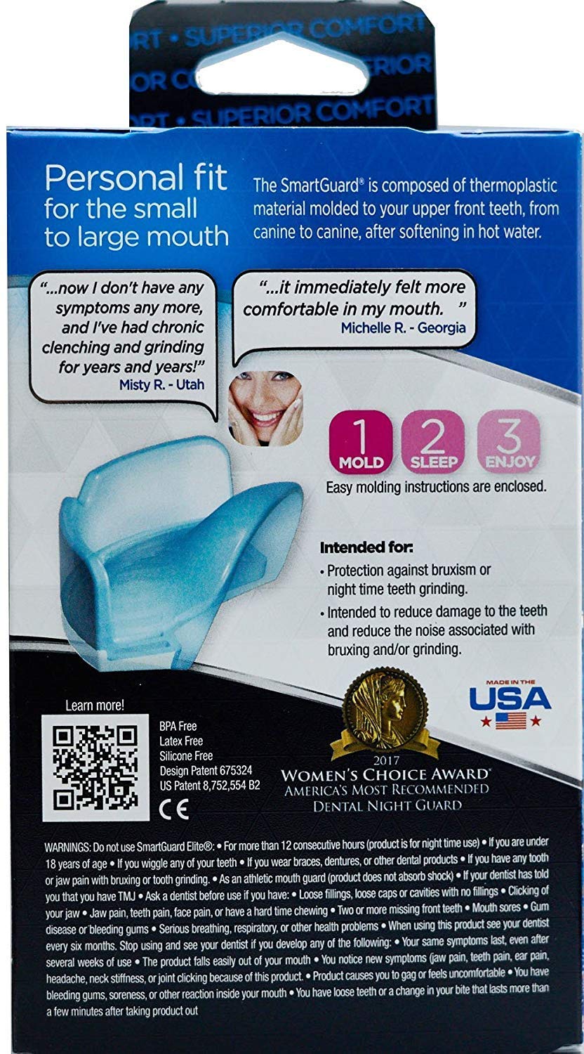 Dental Guard SMARTGUARD ELITE (2 Guards 1 Travel case) Front tooth Custom Anti Teeth Grinding Night Guard for Clenching - Dentist Designed - Bruxing Splint Mouth Protector for Relief of Symptoms