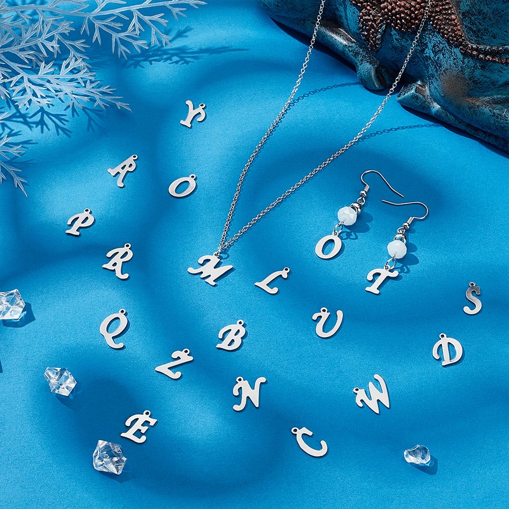 208pcs Alphabet Metal Charm Stainless Steel Charms Pendant Metal A-Z Letter Pendants 1mm Small Hole Charms for Necklaces Key Chain Jewelry Making(8 pcs for Each Letter)