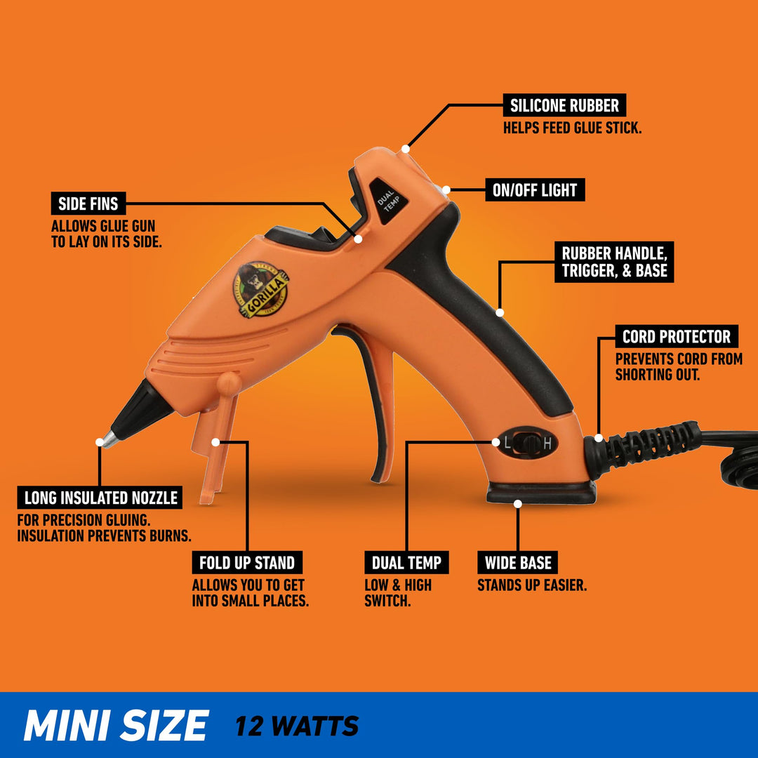 Dual Temp Mini Hot Glue Gun Kit with 75 Hot Glue Sticks, Precision Nozzle, and Easy Squeeze Trigger, for DIY, Craft, Repairs, and More, Orange (Combo Pack:1 Mini Gun, 75 Glue Sticks)