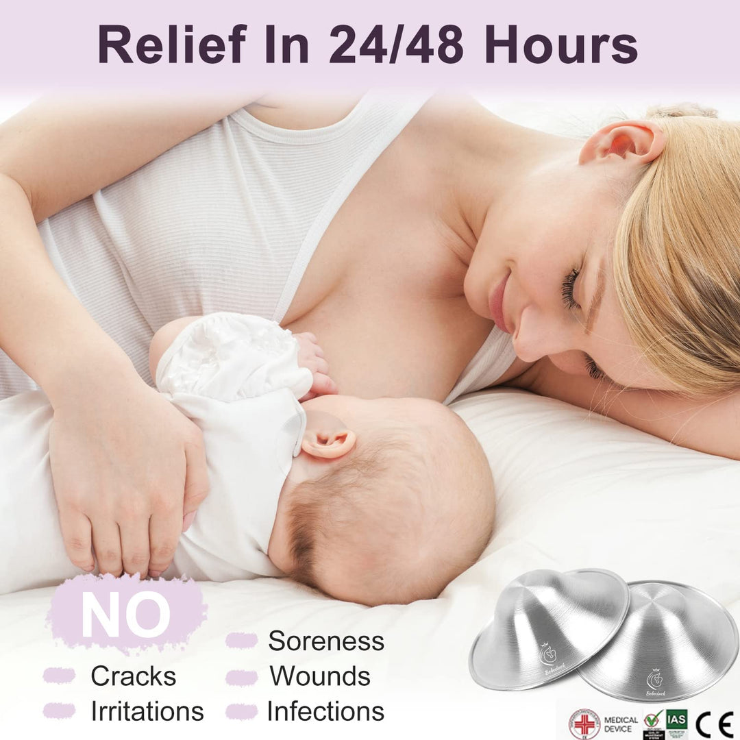 The Original Silver Nursing Cups - Nipple Shields for Nursing Newborn, Newborn Breastfeeding Must Haves for Soothe and Protect Your Nursing Nipples - Trilaminate 999 Silver (Regular Size)