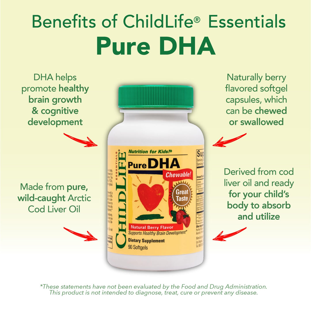 Pure DHA for Kids - DHA Supplements, DHA EPA Omega 3 Supplement, Children DHA Chewables, Baby DHA, Fish Oil for Toddlers, Gluten Free - Natural Berry, 90 Softgels (Pack of 2)