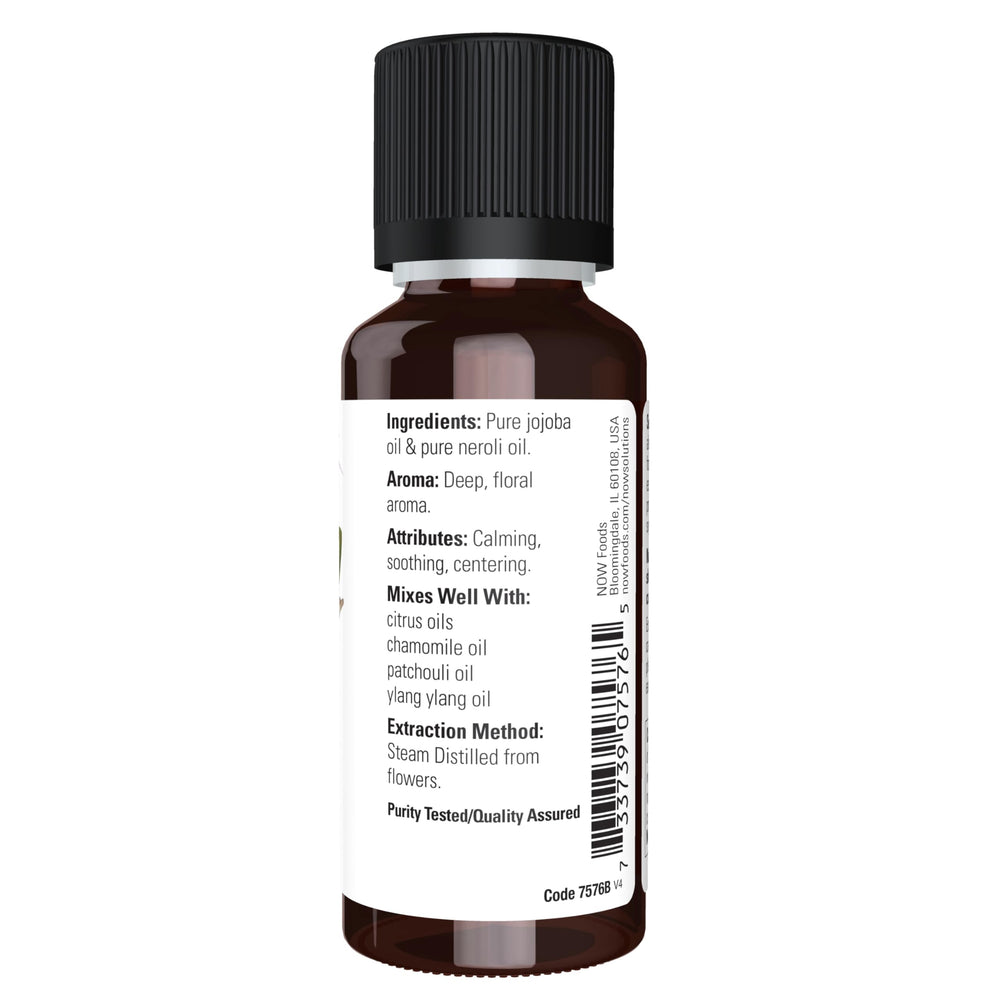 NOW Essential Oils, Neroli Oil, Deeply Floral Aromatherapy Scent, Steam Distilled, 100% Pure, Vegan, Child Resistant Cap, 1-Ounce