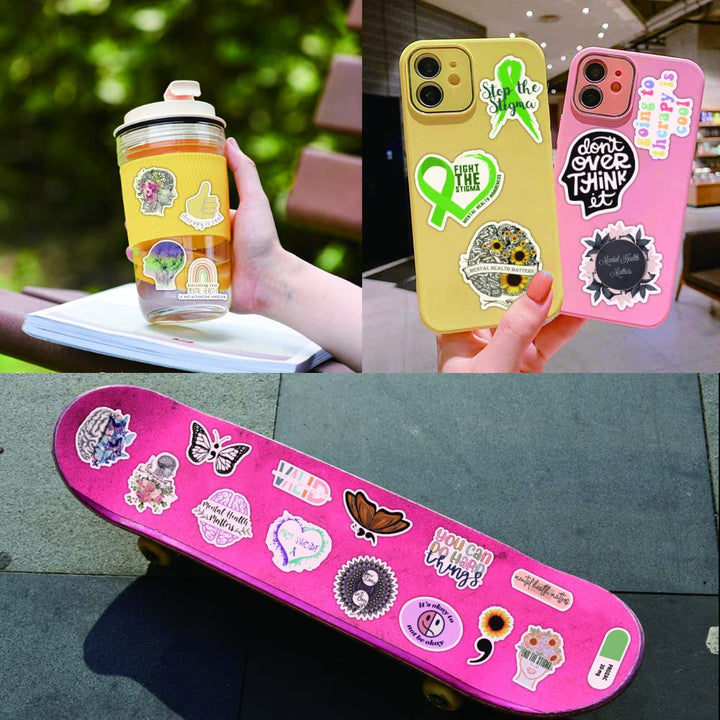Mental Health Awareness Stickers, 52Pcs Vinyl Waterproof Mental Health Decals for Hydro Flask, Water Bottle, Laptop,Skateboard, Computer,Phone