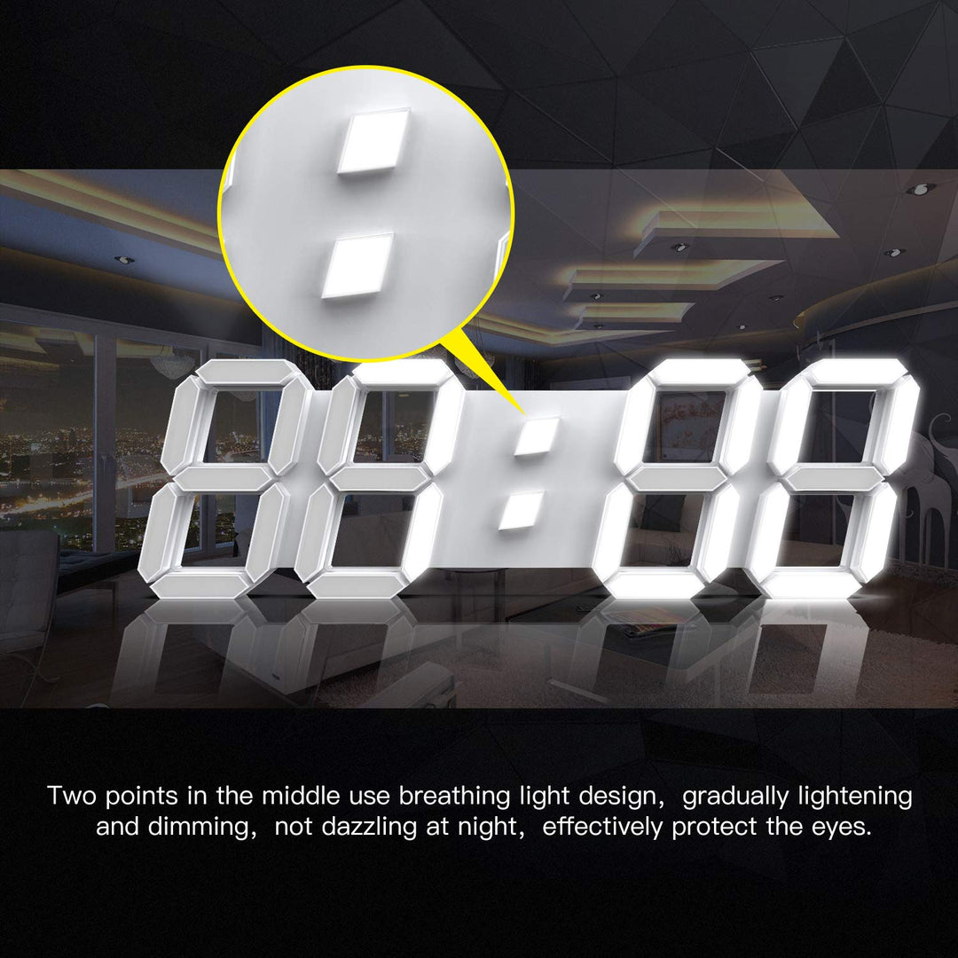 15'' 3D LED Wall Clock with Remote Control 12/24Hr Time/Date Temp Display Nightlight Alarm Digital Clock for Office/Home/Living Room/School (Cool White)