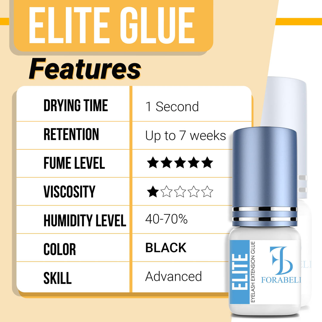 Elite Fast Dry Time Eyelash Extension Glue - 5ml / 1 Sec Drying time/Retention – 7 Weeks/Maximum Bonding Power/Black Adhesive for Semi-Permanent Extensions/Professional Lash Supplies
