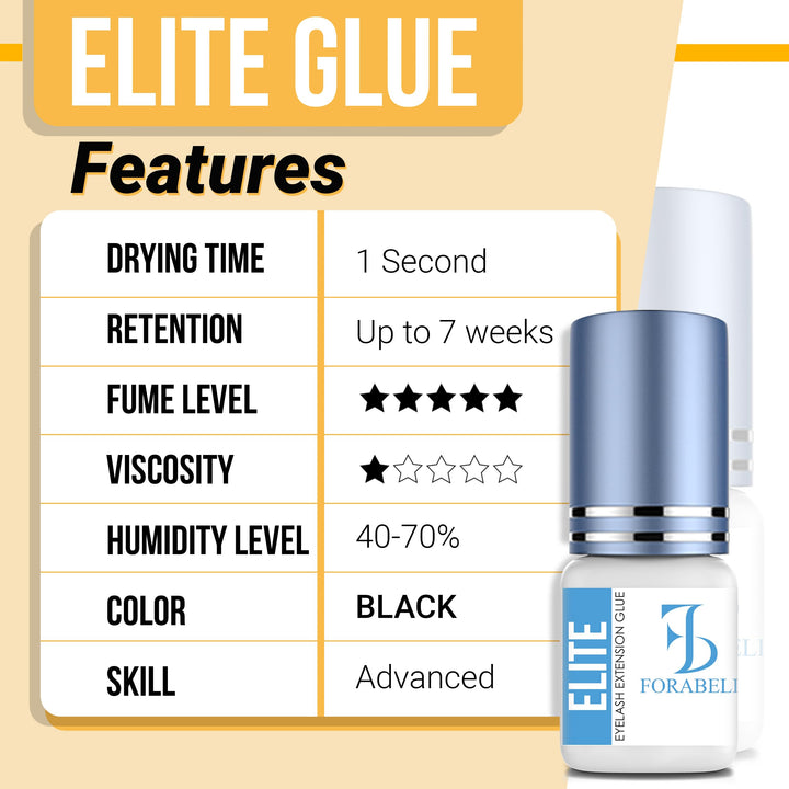 Elite Fast Dry Time Eyelash Extension Glue - 5ml / 1 Sec Drying time/Retention – 7 Weeks/Maximum Bonding Power/Black Adhesive for Semi-Permanent Extensions/Professional Lash Supplies