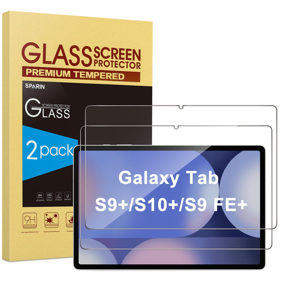 Screen Protector for Galaxy Tab S10 Plus/S9 Plus/S9 FE Plus/S7 FE 5G/S8 Plus 12.4'', 2 Pack Tempered Glass for Samsung Galaxy Tablet S10+/S9 Plus/S7 FE