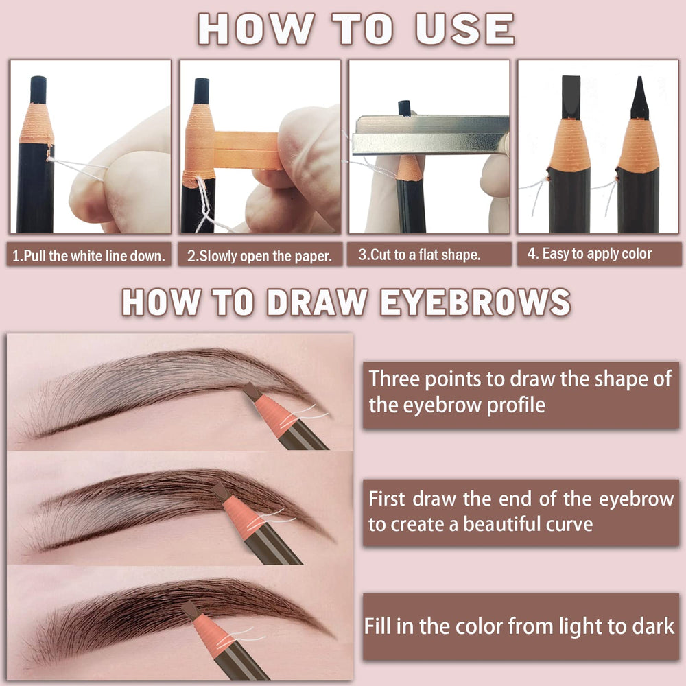 Waterproof Eyebrows Pencil Tattoo Makeup And Microblading Supplies Kit-Permanent Eye Brow Liners In 5 Colors Waterproof Eyebrow Pencils Peel - Brow Pencil Set For Marking (6 Dark Brown)