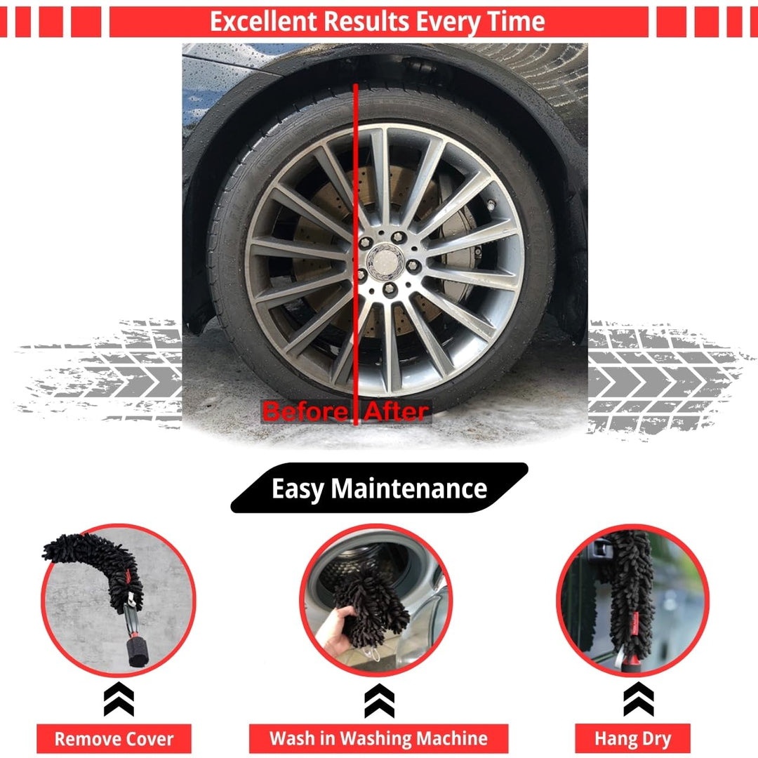 Woollywormit Wheel Cleaning Brush Car Detailing Kit - Rim Brush, Lug Nuts and Wheel Cleaner Brush Car Wash Kit -Tire Brushes for Cleaning Rims - Car Cleaning Supplies and Rim Cleaner Brush Set