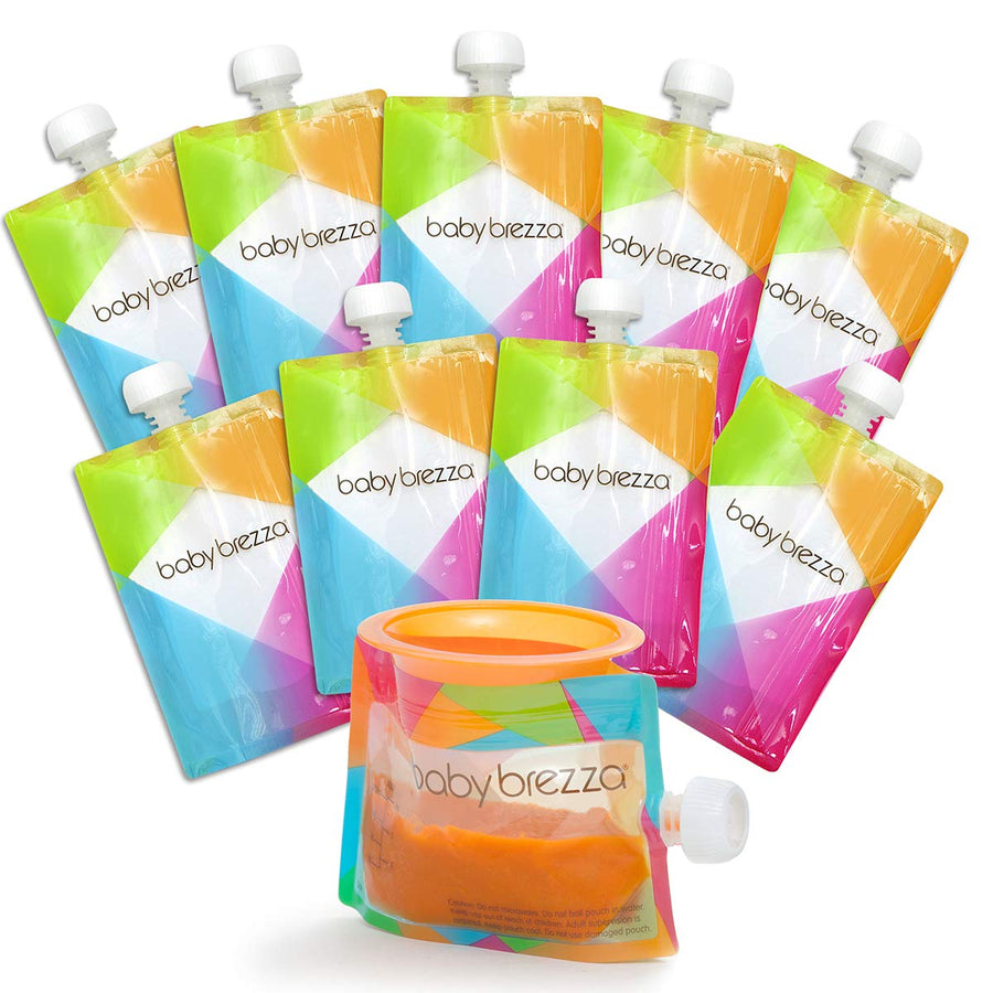 Reusable Baby Food Storage Pouches, 10 Pack 7oz - Make Organic Food Puree for Kids or Toddlers and Store in Refillable Squeeze Pouches, Bulk Set is Freezer Safe & Washable
