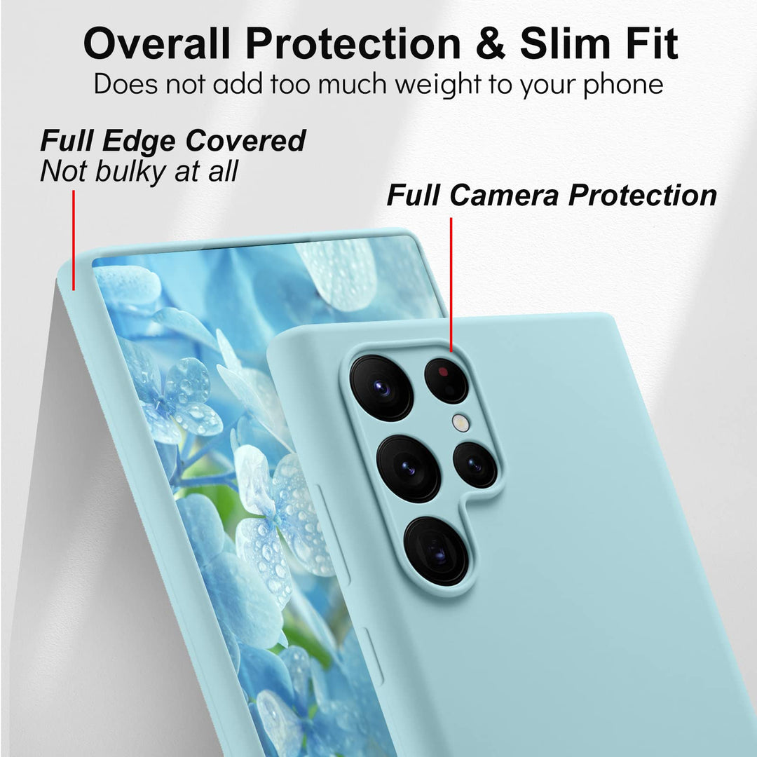 Compatible with Samsung Galaxy S22 Ultra Case Liquid Silicone, Skin Touch Gel Rubber Case with Soft Microfiber Lining, Cute Slim Full Camera Protection Cover, Light Blue