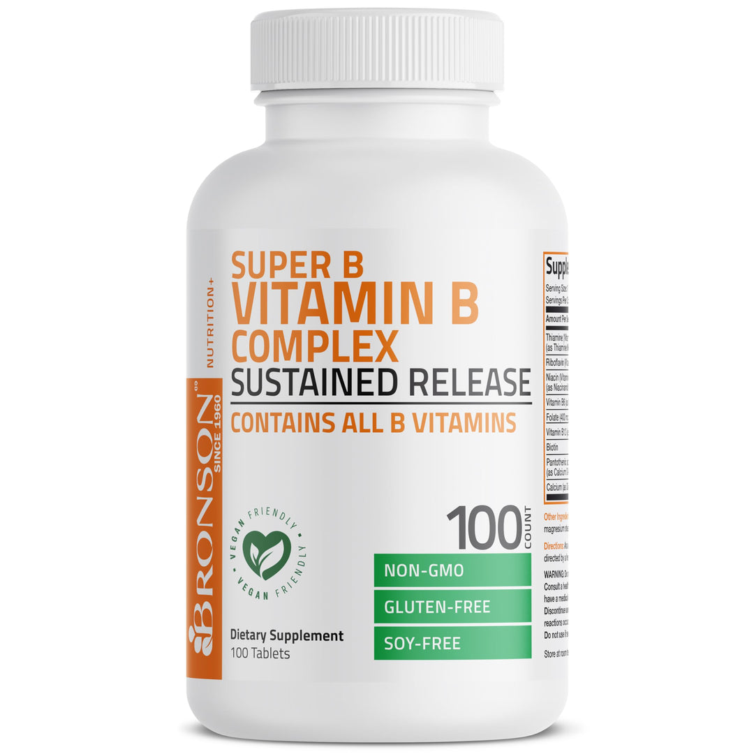 Super B Vitamin B Complex Sustained Slow Release (Vitamin B1, B2, B3, B6, B9 - Folic Acid, B12) Contains All B Vitamins 100 Tablets