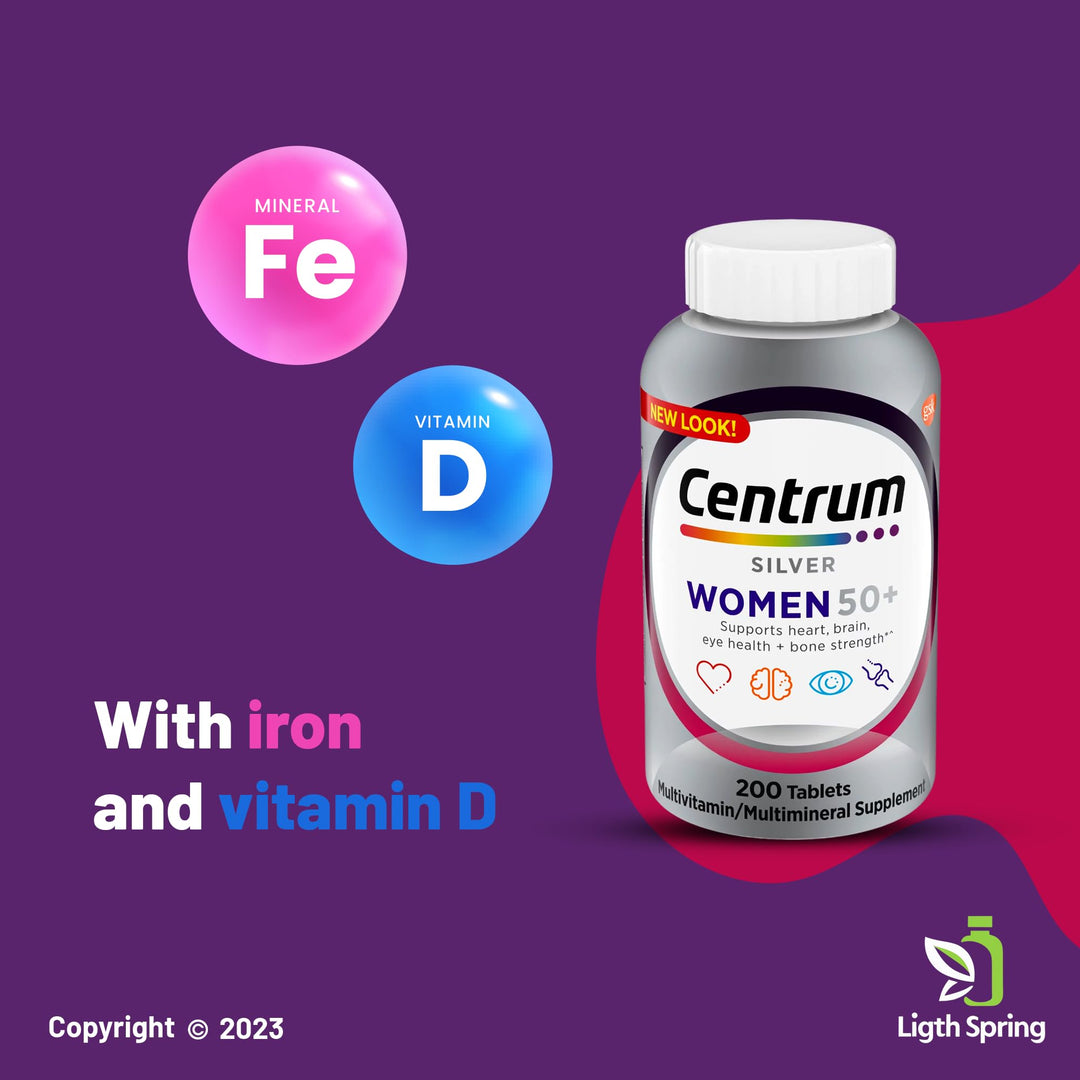 Centrum Silver Multivitamin for Women 50+ 200 Count, Vitamin D3, B Vitamins, Supports Memory with Exclusive - A to Z - Better Ligth&Spring Guide (2 Items)