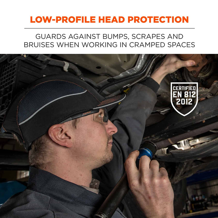 Safety Bump Cap, Baseball Hat Style, Comfortable Head Protection, Long Brim, Skullerz 8950, Navy Blue, Long