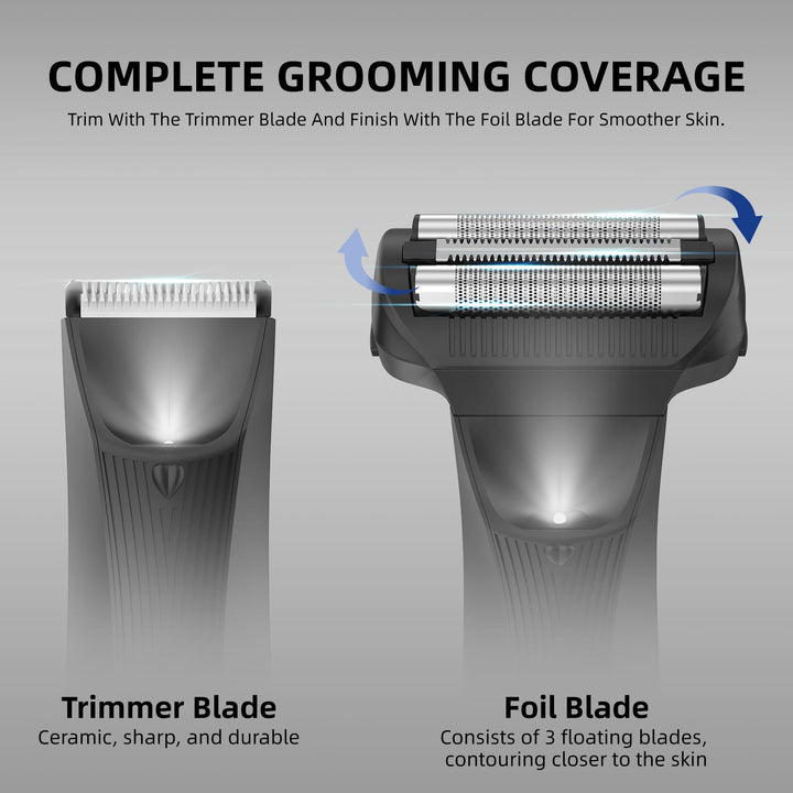 Manscape Ball Trimmer Shavers - No Nicks, Pubic &Body Hair Trimmer for Men w/Dual-Head Trimmer&Foil Blades, Waterproof Body Groomer Kit w/Light, Electric Razor for Groin Back Chest Pube Armpit