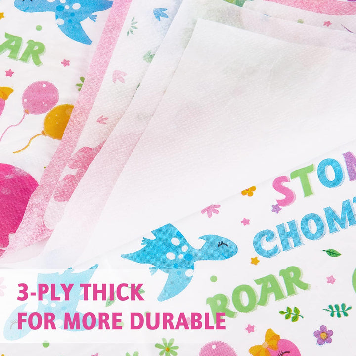 Disposable Dinosaur Plates and Napkins - Dino Party Supplies for Girls Luncheon Dinner Dessert Cake Plates Baby Shower Birthday Party Tableware Kit 48PCS Serves 16 Guests