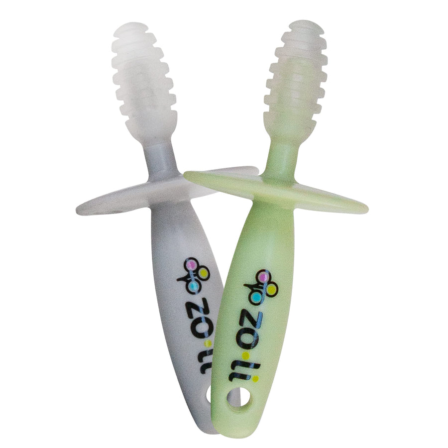ZoLi Chubby Gummy teether | 2 Pack Baby Teething Relief - Green/Grey, BPA Free Teething Stick