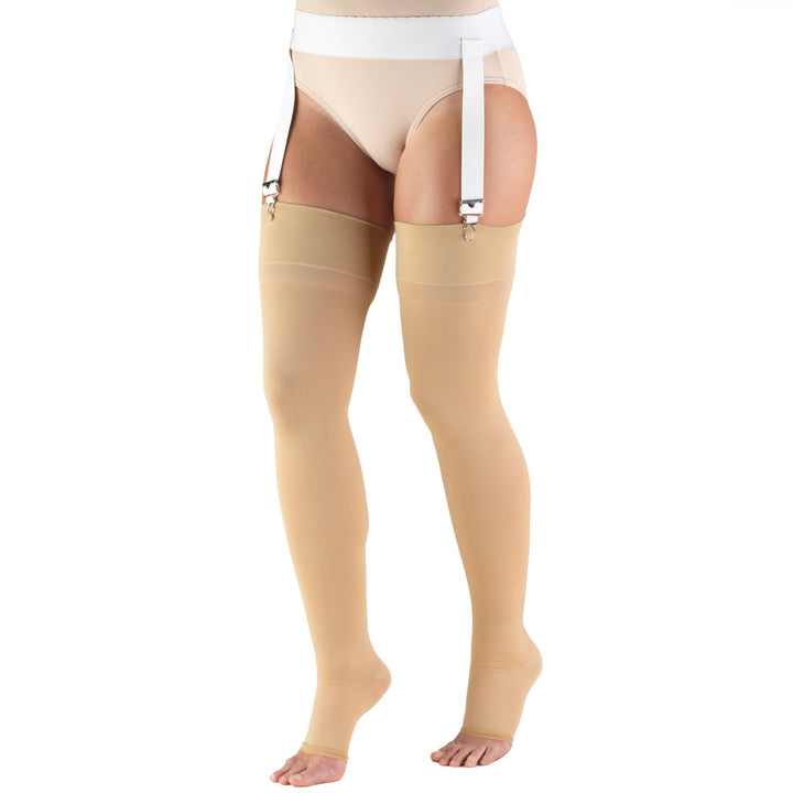 Truform Open Toe, Thigh High 30-40 mmHg Compression Stockings, Beige, Small
