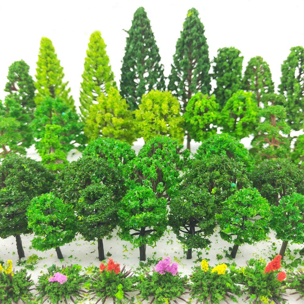 60 Pieces Model Trees 1.36-6 inch Mixed Model Tree Train Scenery Architecture Trees Fake Trees for DIY Crafts, Building Model, Scenery Landscape Natural Green