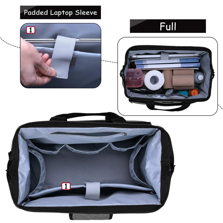 Home Health Nurse Bag, Medical Supplies Bag with Padded Laptop Sleeve for Home Visits, Health Care, Hospice, Bag ONLY, Gray (Patent Pending)