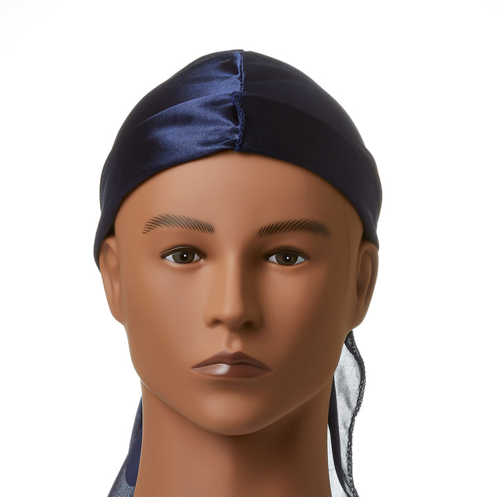 KISS RED Silky Satin Durag Premium Smooth Silky Durag for Men & Women 360 Waves Headwraps (Navy)