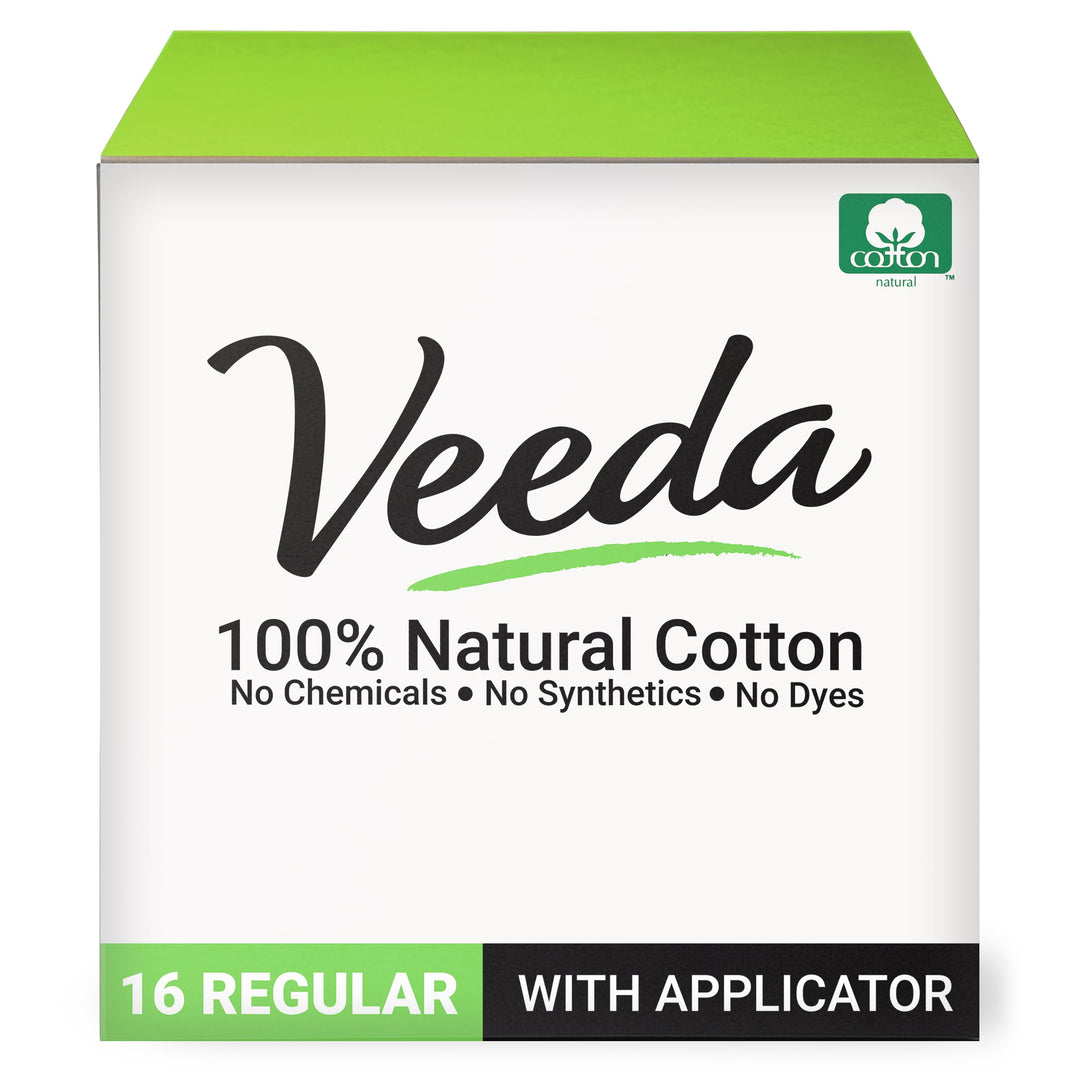 100% Natural Cotton Tampons - Regular Absorbency with leak proof protection - Compact BPA-Free Applicator - Unscented & Free from Chlorine, Toxin - 16 Count