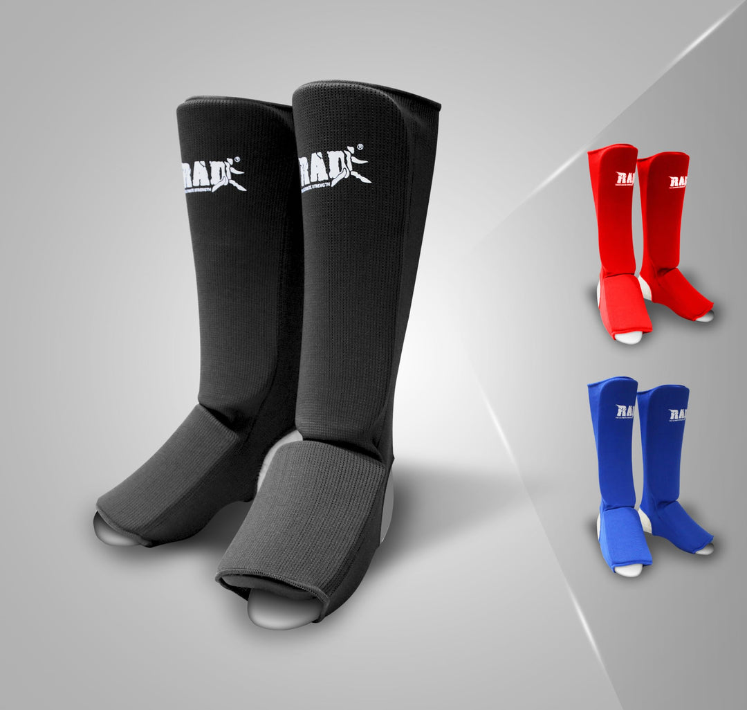 Shin Guards MMA, Karate, TKW. Elastic Cloth Shin & Instep Padded Guards Protective Kickboxing (Pair) (Small, Black)