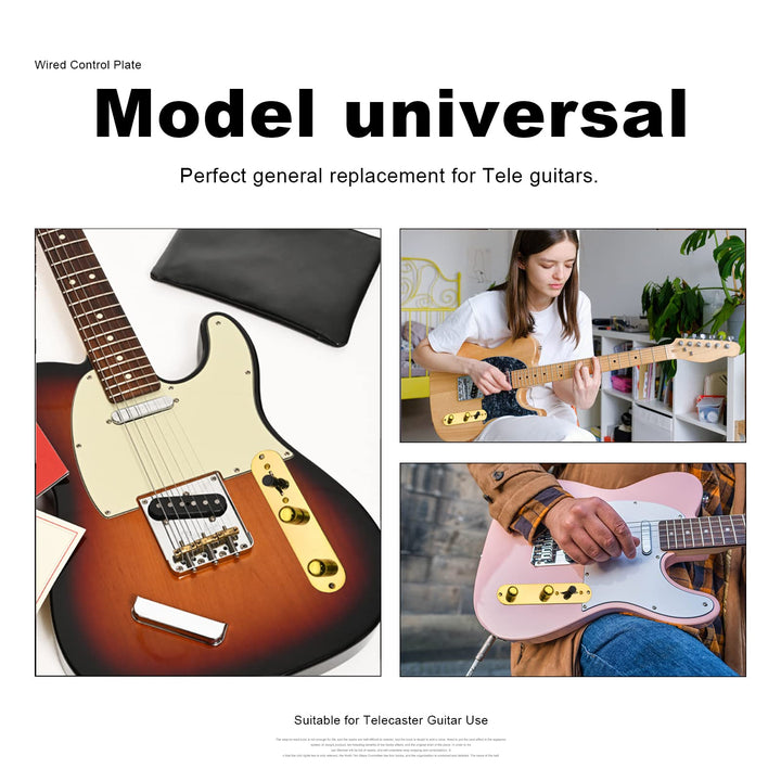 Guitar Control Plate Loaded Gold/Nickel with 3 Way Switch 500K Tone and Volume Knob Prewired Screws Output Jack for Fender Tele/Telecaster Gibson Sg Electric Guitar Parts Replacement
