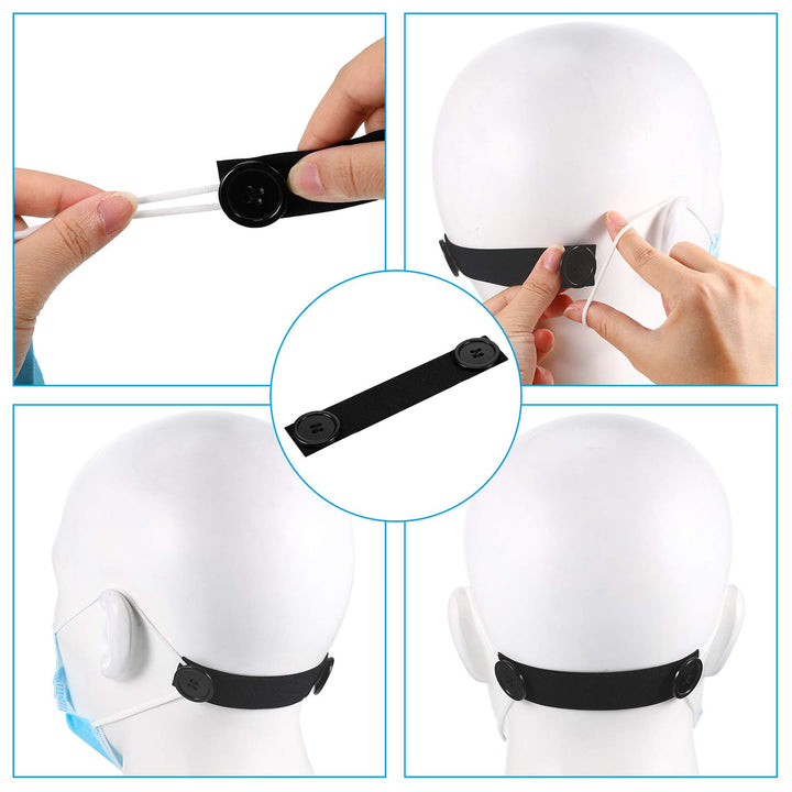 10 Pieces Face Covering Strap Extender Face Covering Extension Hook Face Covering Ear Strap Extension Anti-Tightening Elastic Protector Ear Grips Extension Buckle Ear Pain Saver (Black)