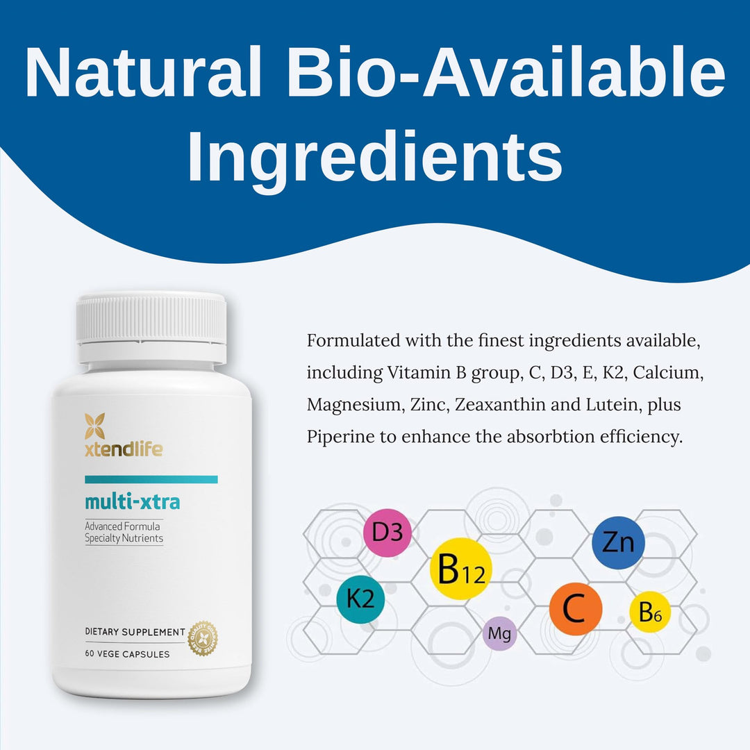 Multi-Xtra Advanced Multivitamin & Mineral Supplement with Over 40 Bioavailable Ingredients - Vitamins, Minerals & Herbs for Immune, Heart, Energy - for Men, Women, Children - 30 Day Supply