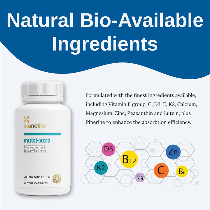 Multi-Xtra Advanced Multivitamin & Mineral Supplement with Over 40 Bioavailable Ingredients - Vitamins, Minerals & Herbs for Immune, Heart, Energy - for Men, Women, Children - 30 Day Supply