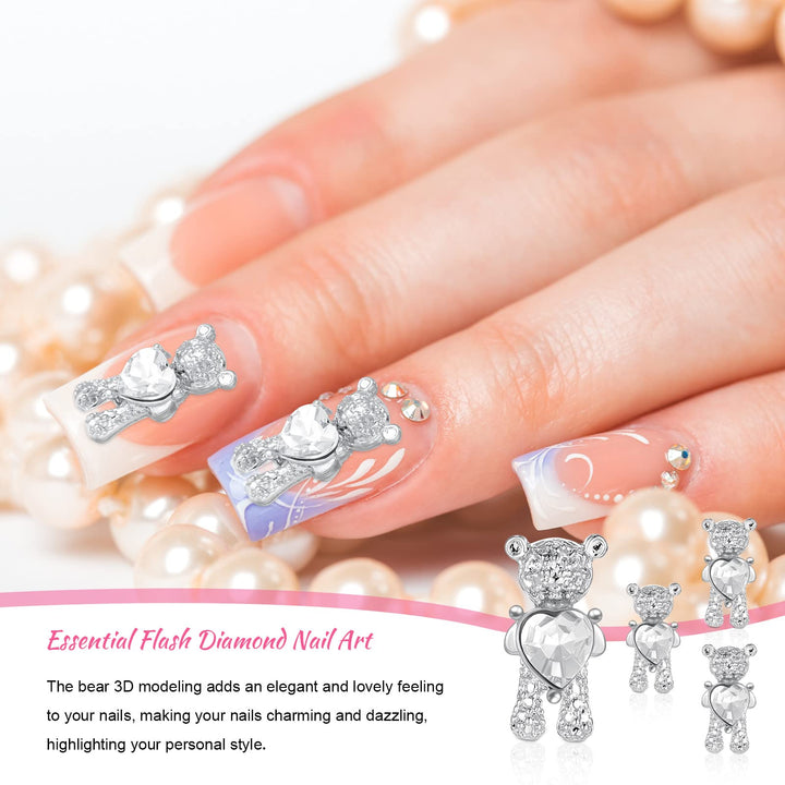 12 Pieces 3D Bear Nail Charms 3D Nail Art Shiny Alloy Bear Nail Charms Cute Nail Rhinestones and Charms Crystal Bear Nail Ornaments Nail Art Rhinestones Nail Decoration for Women Girls DIY Nail Art