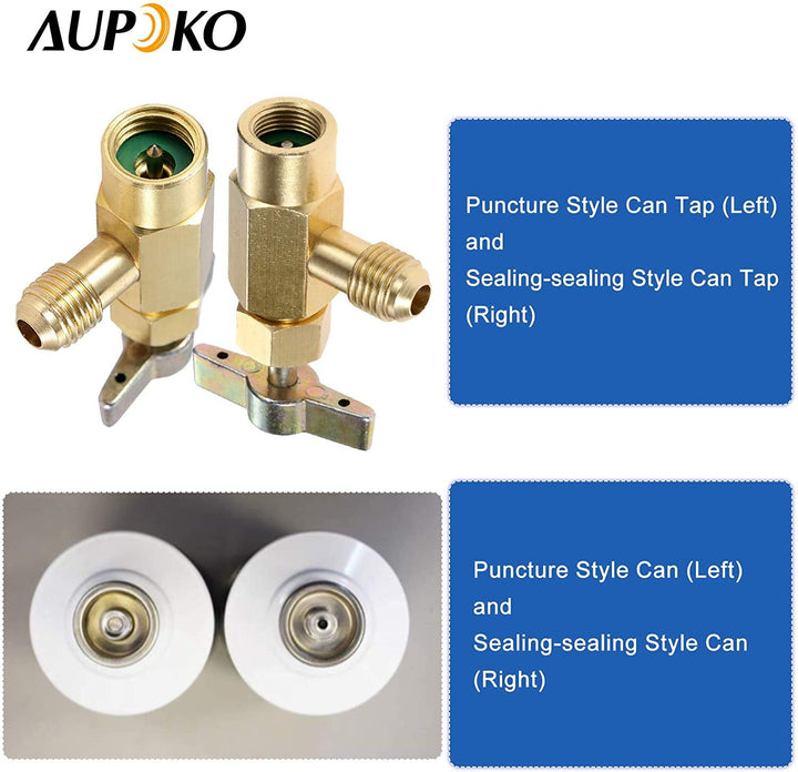 R134A Self-Sealing Can Tap with R134A Tank Adapter, 1/2’’ Acme to 1/4’’ SAE Refrigerant Can Bottle Tap Opener with 1/4’’ SAE Female and 1/2’’ Acme Male Adapter