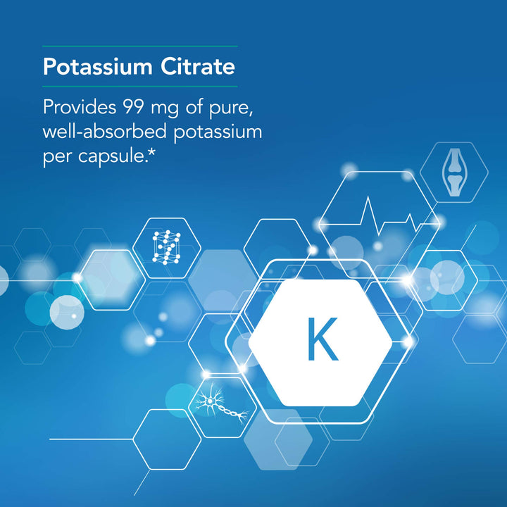 Potassium Citrate - for Men & Women, Organic, Pure, Well-Absorbed, 99mg Supplement, Vegetarian Capsules - 120 Count