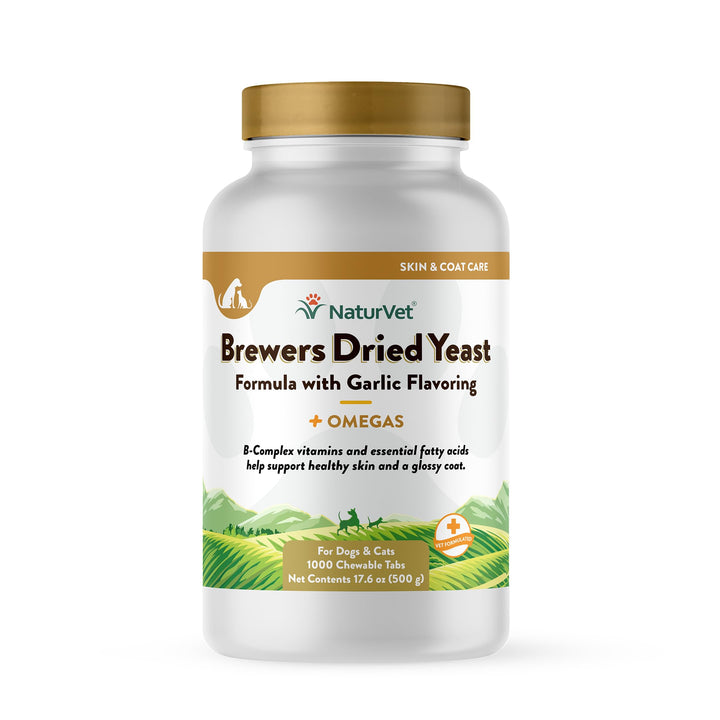 – Brewer’s Dried Yeast Formula with Garlic Flavoring – Plus Omegas | Rich in Omega-3, 6 & 9 Fatty Acids | Fortified with B1, B2, Niacin & Vitamin C | for Dogs & Cats | 1000 Chewable Tablets
