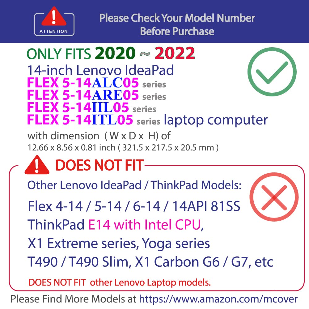 Clip-On Protective Case for 2020-2022 Lenovo IdeaPad Flex 5-14ARE05 / 5-14ALC05 / 5-14IIL05 / 5-14ITL05 Convertible Laptops, 14