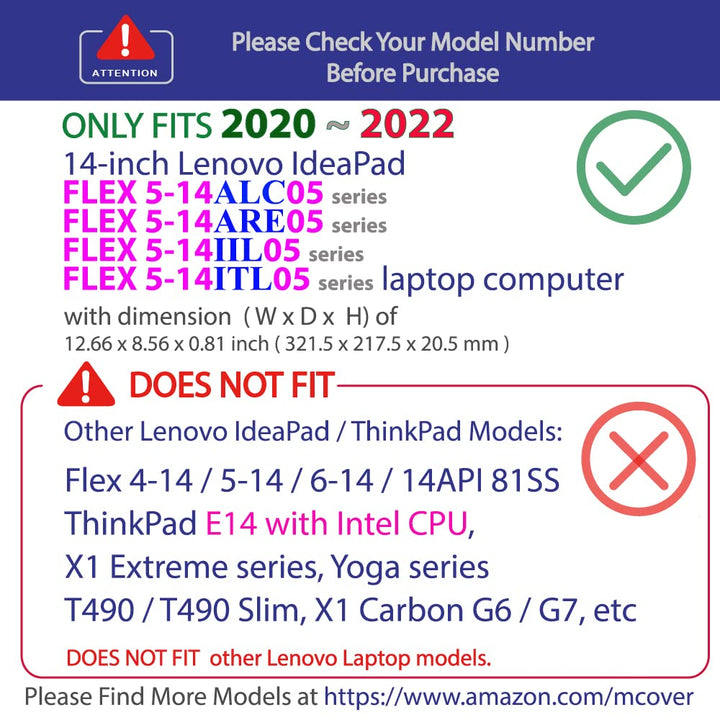 Clip-On Protective Case for 2020-2022 Lenovo IdeaPad Flex 5-14ARE05 / 5-14ALC05 / 5-14IIL05 / 5-14ITL05 Convertible Laptops, 14