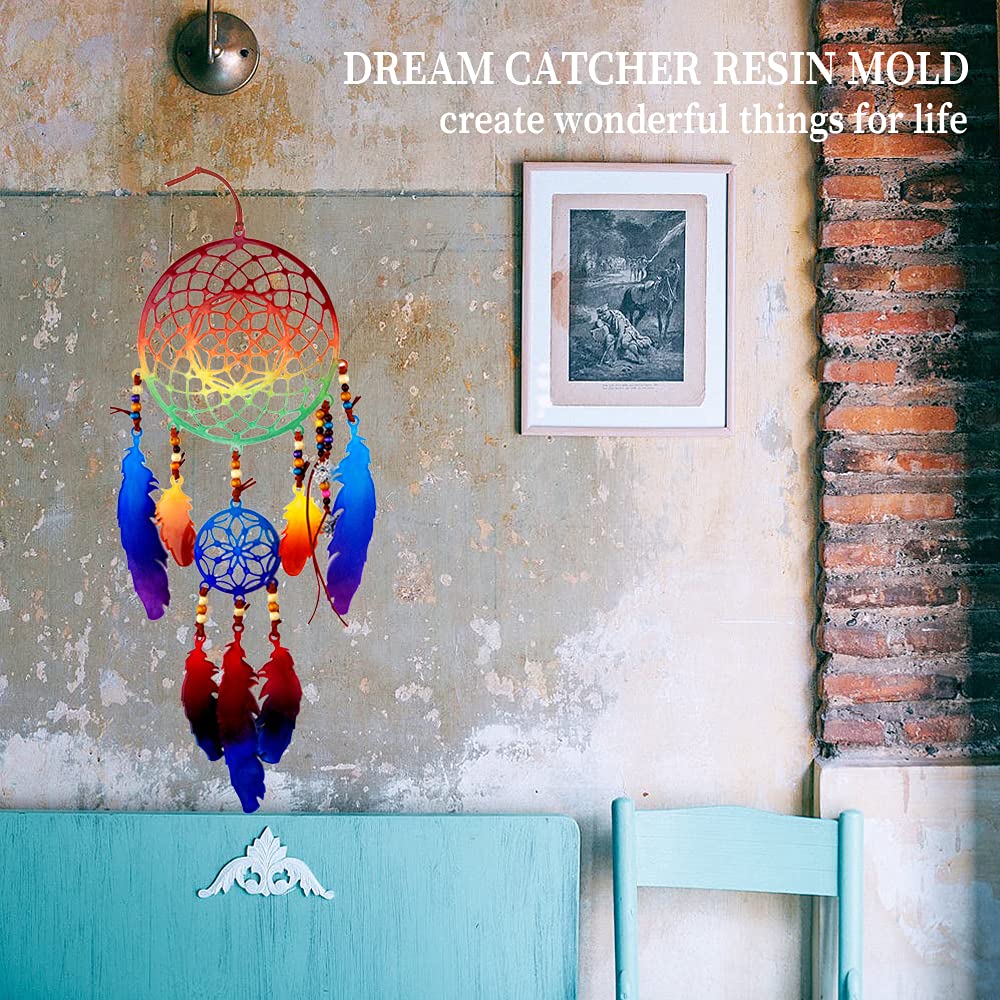 Large Dream Catcher Resin Mold, Dreamcatcher Silicone Mold for Epoxy Resin, Wall Hanging Feather Pendant Keychain Kit Ornament Making Mould, Resin Accessory Craft Home Decoration