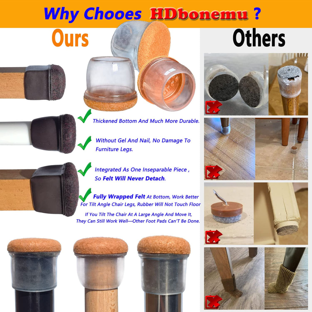 24 Pack Small Silicone Chair Leg Floor Protectors for Hardwood Floors, Clear Chair Leg Caps with Wrapped Felt to Scratches and Noise, Free Moving Table Leg Covers (Round, Fit: 0.8 - 1.1)