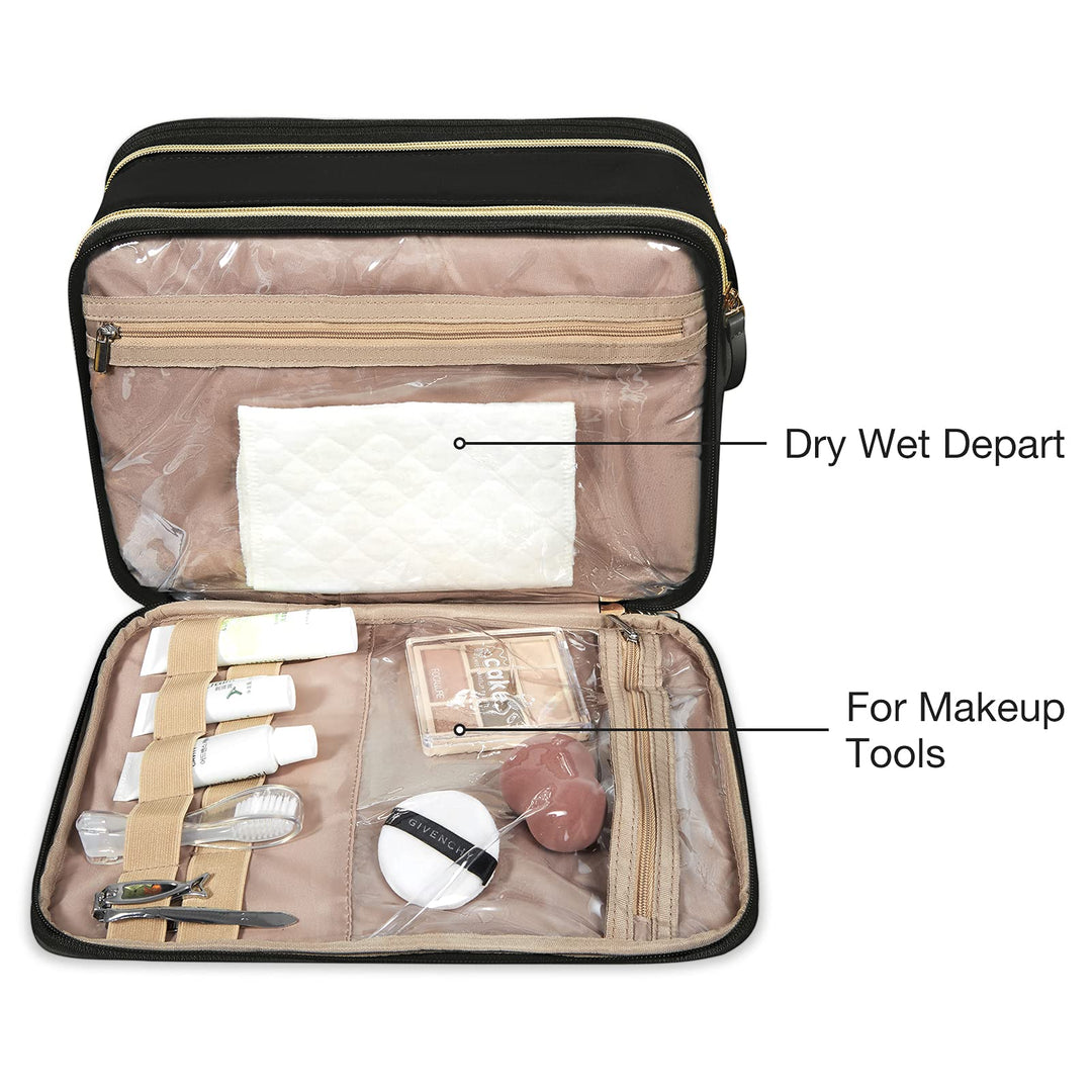 Large Toiletry Bag, Travel Makeup Organizer, Water-resistant Makeup Cosmetic Bag Door Room Essentials Travel Bag for Accessories, Shampoo, Full Sized Container, Toiletries (Black, Large)