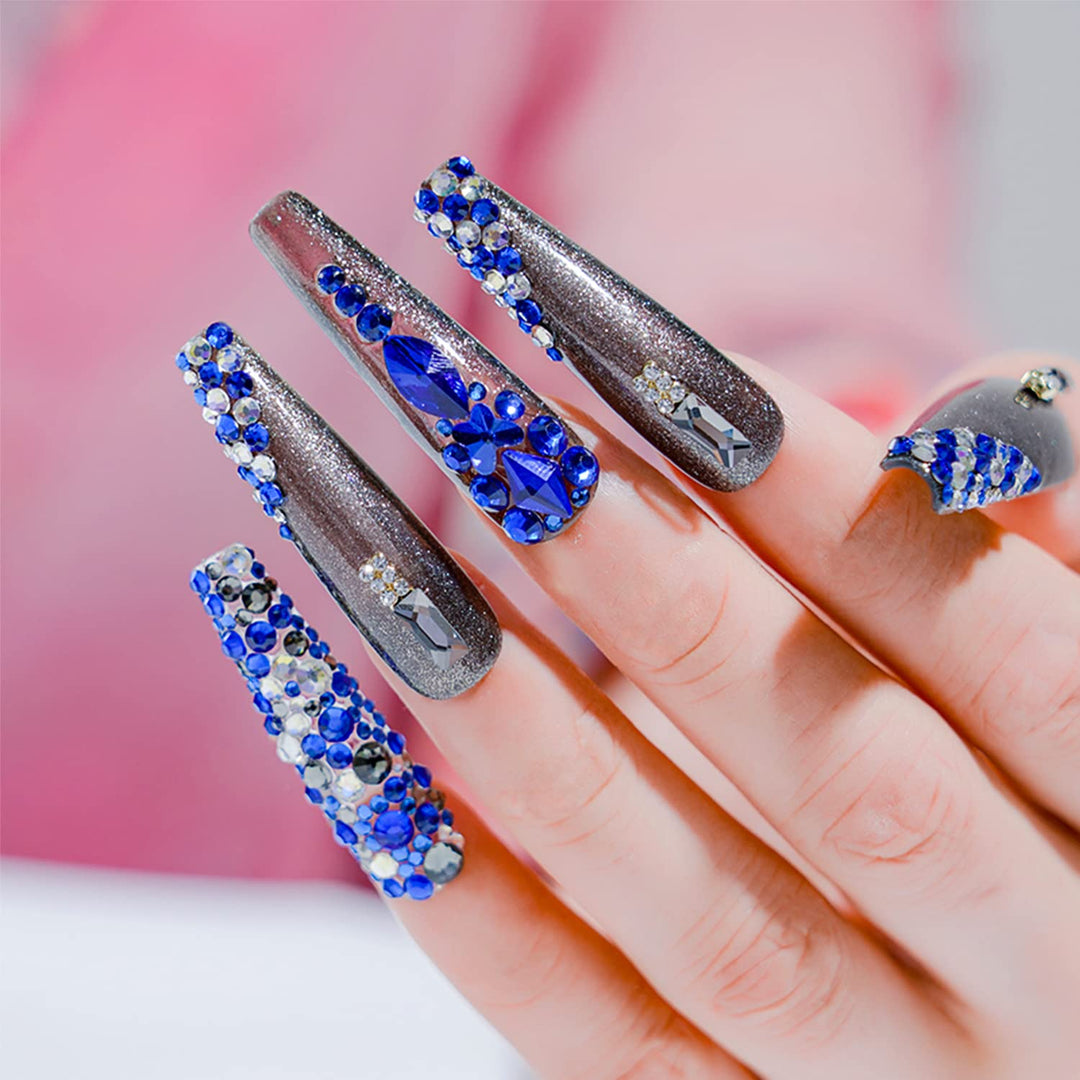 1260pcs Flat Back Green Nail Rhinestones Blue Nail Rhinestones Red Rhinestones for Nails Nail Crystals Beads Glass Gems Stones Multi Shapes Sizes Nail Rhinestones for Nail DIY Crafts Jewelry