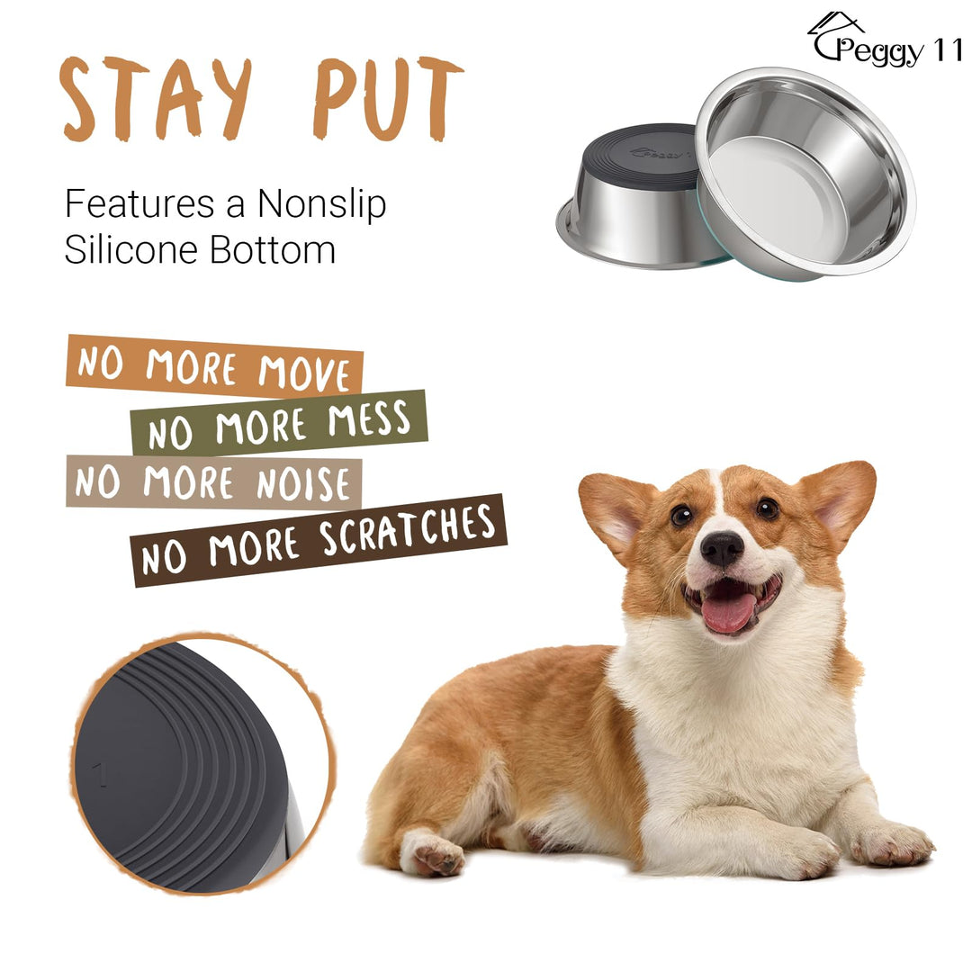 Deep Stainless Steel Anti-Slip Dog Bowls - 2-Pack, 3 Cups