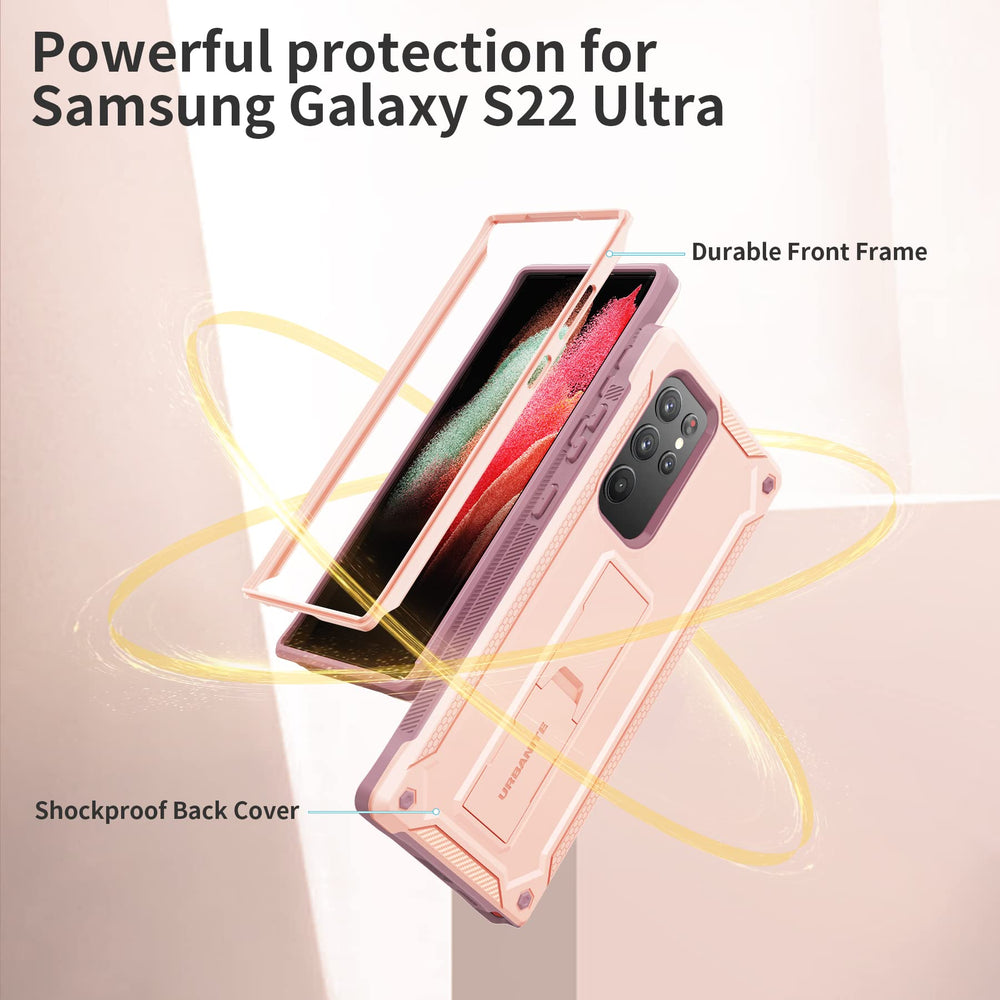 for Samsung Galaxy S22 Ultra 5G Case, Military Grade Rugged Shockproof Protective Cover with Kickstand for Galaxy S22 Ultra 6.8 Inch Phone (Pink)