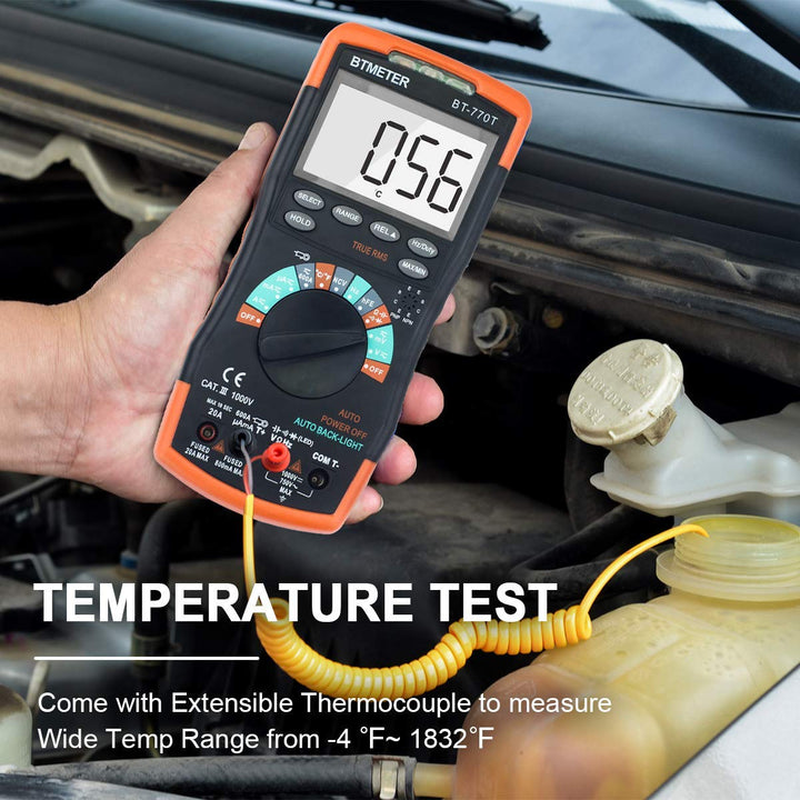True RMS Digital Multimeter Tester 6000 Counts AC DC 20A Ohmmeter Voltmeter DMM Measure Voltage Current Amp Resistance Diodes Continuity Duty-Cycle Capacitance Temperature ( BT-770T)