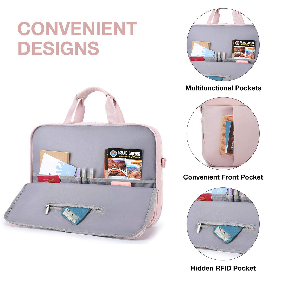 Laptop Bag for Women,15.6 Inch Laptop Case Expandable Computer Bag Slim Briefcase,Pink