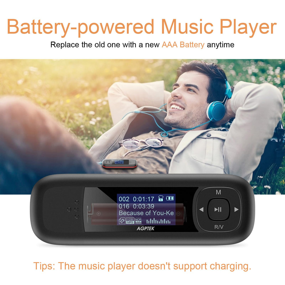 U3 USB Stick Mp3 Player, 8GB Music Player Supports Replaceable AAA Battery, Recording, FM Radio, Expandable Up to 128GB, Black