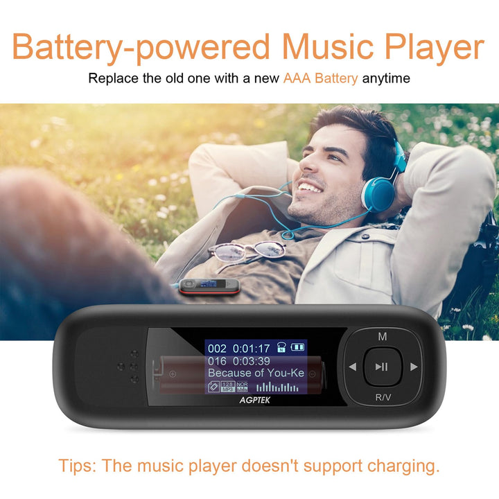 U3 USB Stick Mp3 Player, 8GB Music Player Supports Replaceable AAA Battery, Recording, FM Radio, Expandable Up to 128GB, Black