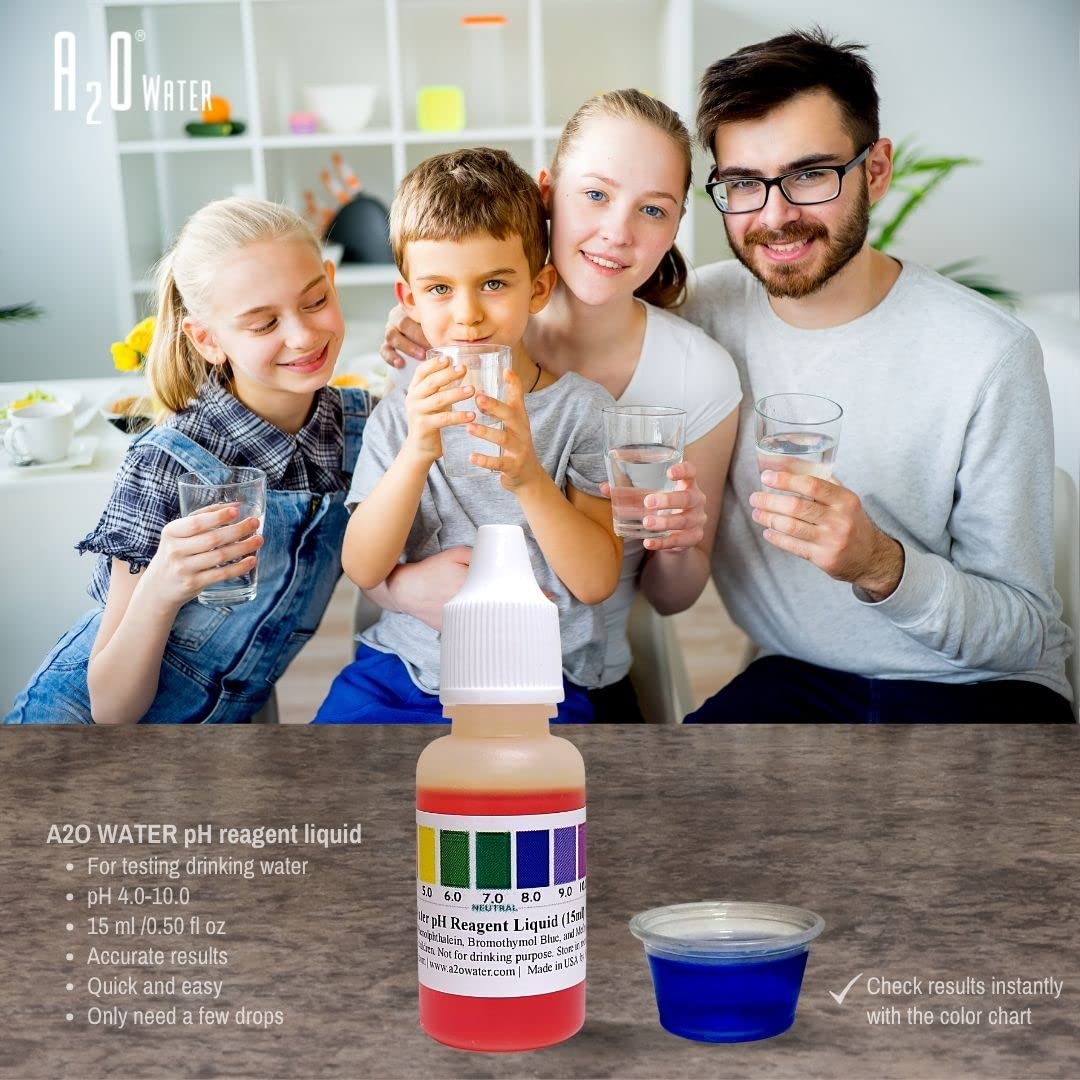 Alkaline, Tap, and Drinking Water pH Test Liquid wht(100-125 Tests) 0.50 Fl Oz (Bigger Bottle) by A2O Water - Made in USA