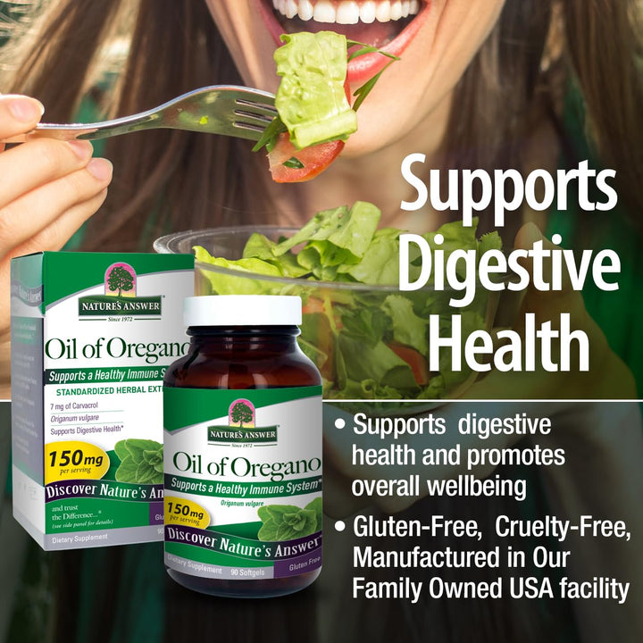 Nature's Answer Oil of Oregano Capsule Softgels, 90-Count | Natural Immune Booster | Promotes Healthy Digestion & Gut Flora